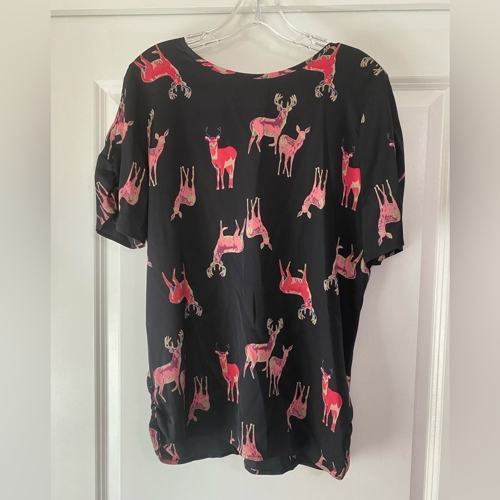 Tucker Silk Deer Print Blouse